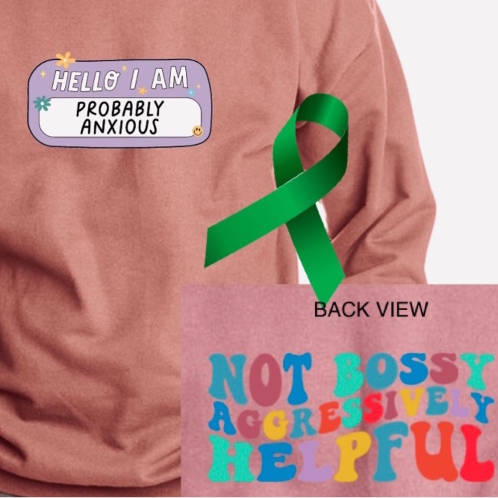 Anxious mental health graphic crewneck raglan pullover sweatshirt size large